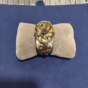 Gold and Silver Floral Cuff Bracelet